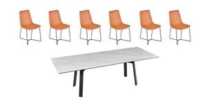 Como Spisebord med 6 Verona Spisestol Skinn Carrara Glasskeramikk / Cognac Skinn