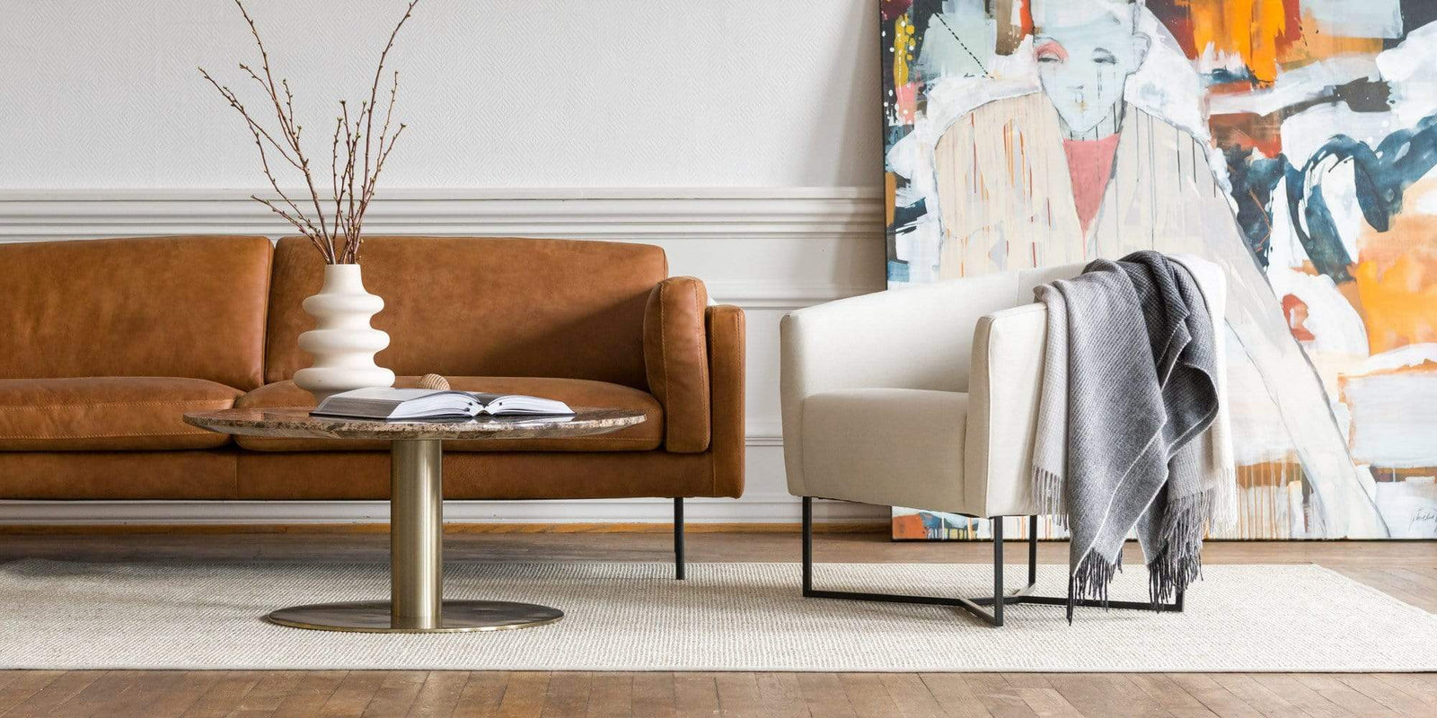 Cognac 3-seter Skinnsofa